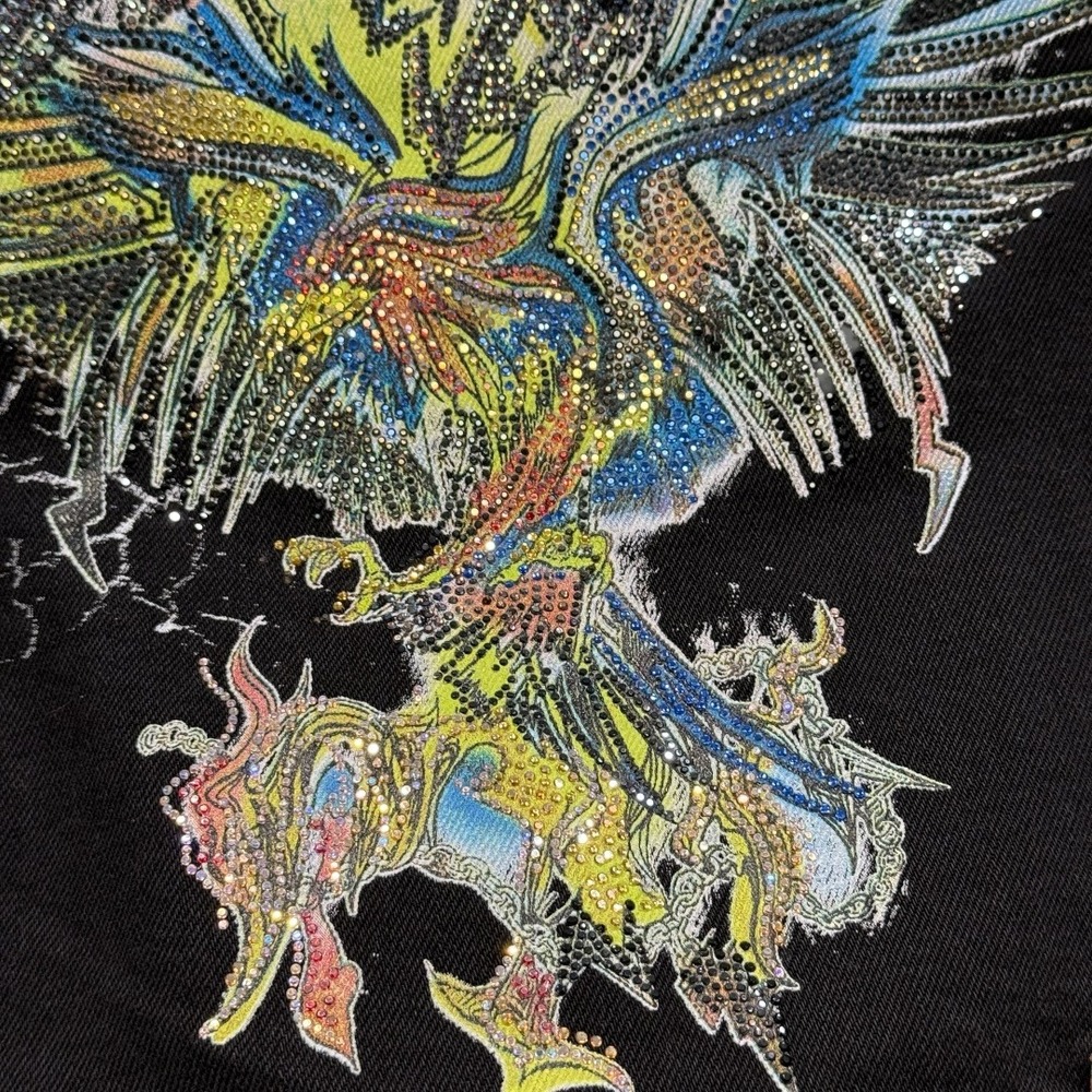 Zadig & Voltaire Y2K Kioky Grunge Black Denim Jacket Rhinestone Eagle XS - Picture 6 of 11